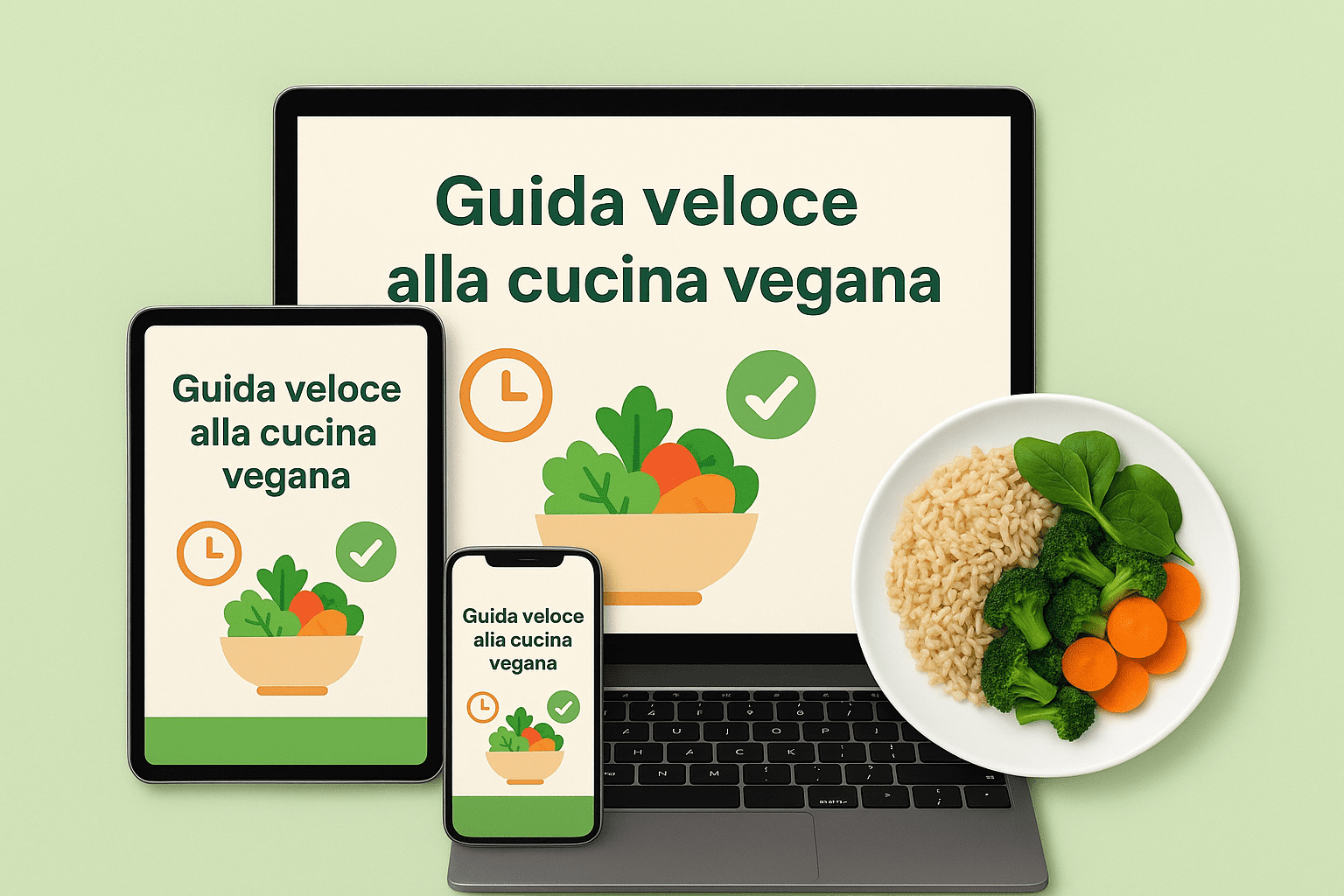 Mockup della guida veloce alla cucina vegana