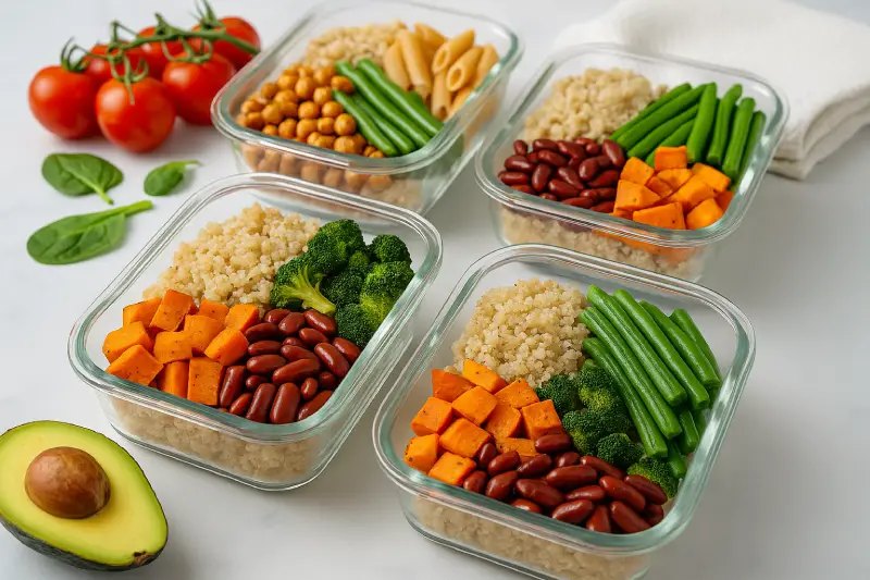 Meal prep economico con piatti vegetali preparati in anticipo