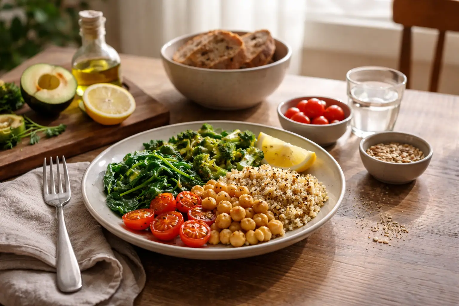 Esempio di alimentazione vegana con un piatto vegetale semplice preparato in casa