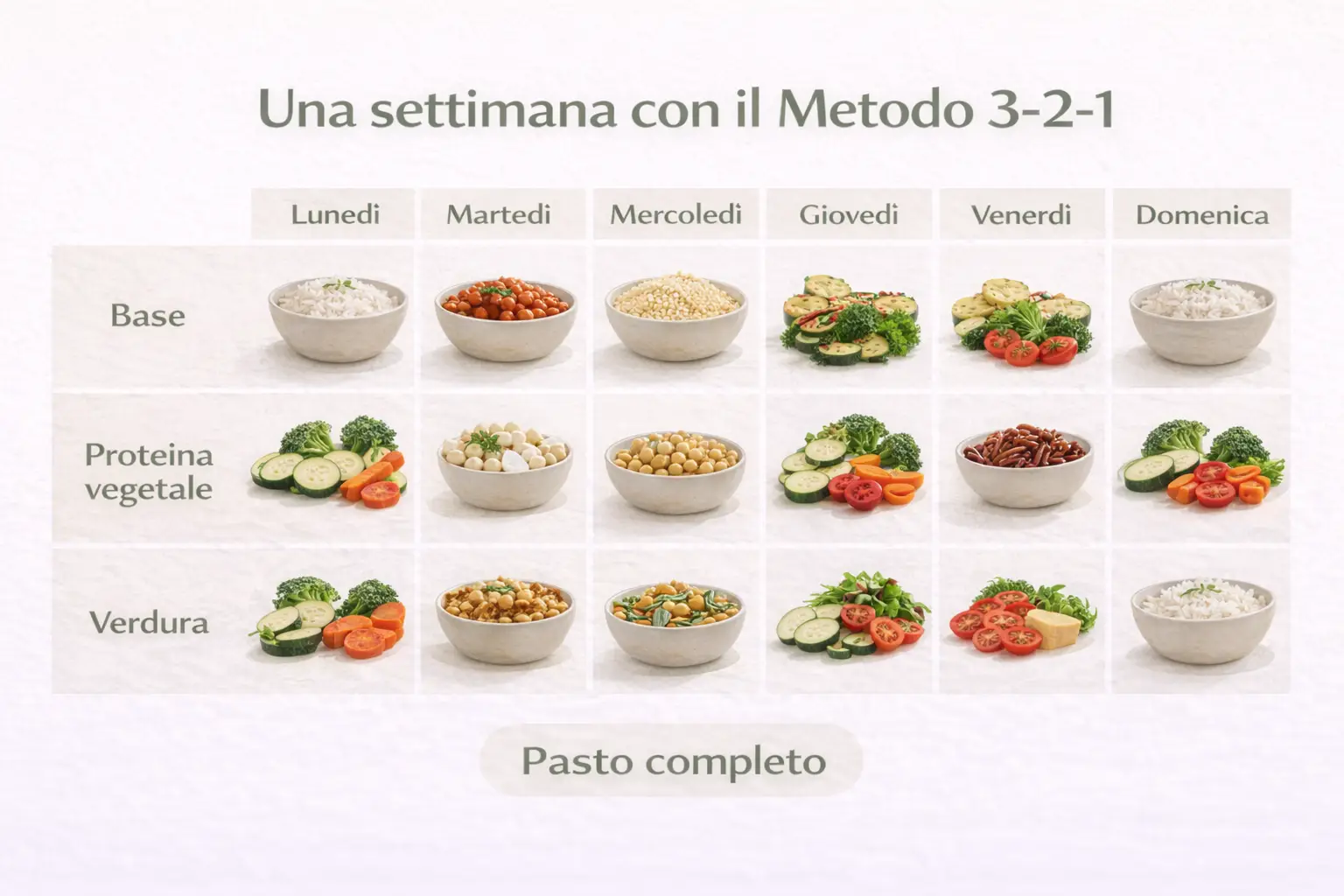Esempio di settimana pasti vegani con Metodo 3-2-1